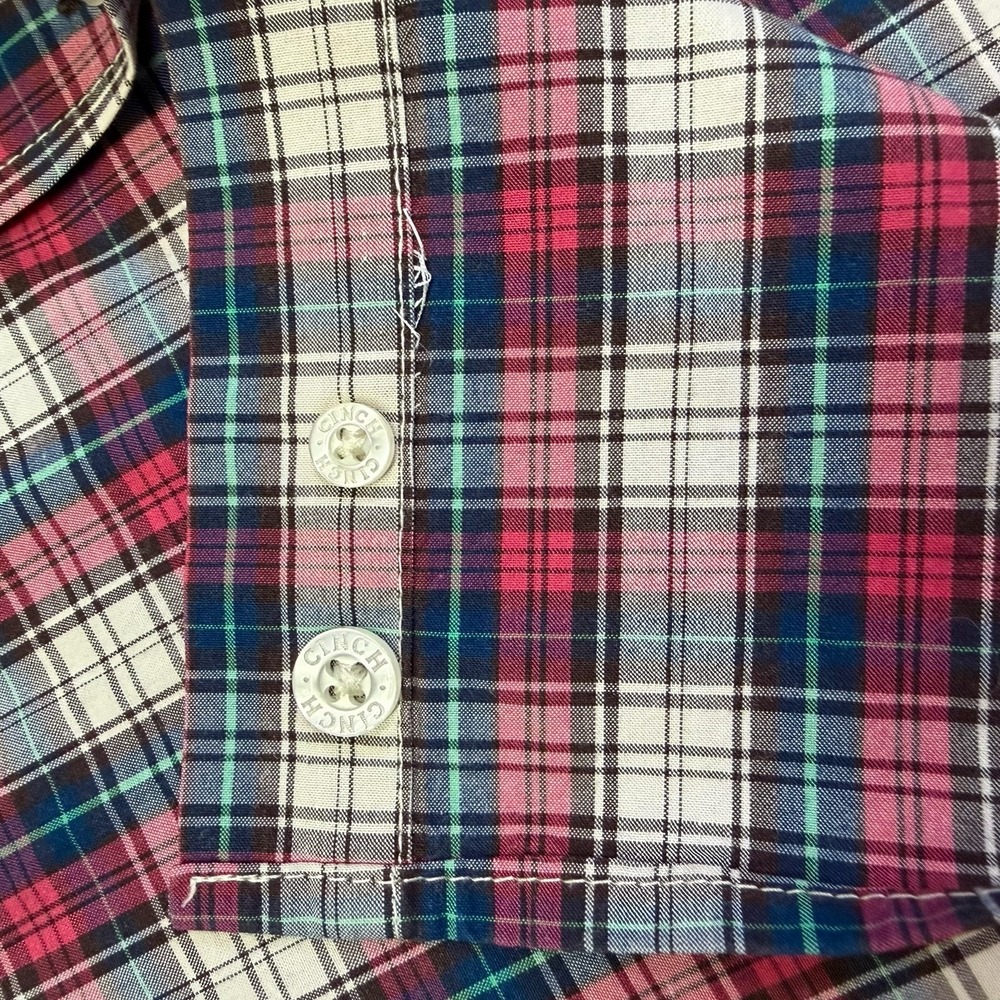 Cinch Shirt Men's Western Cowboy Pink Blue Plaid Button Down Long Sleeve Medium - Picture 10 of 11